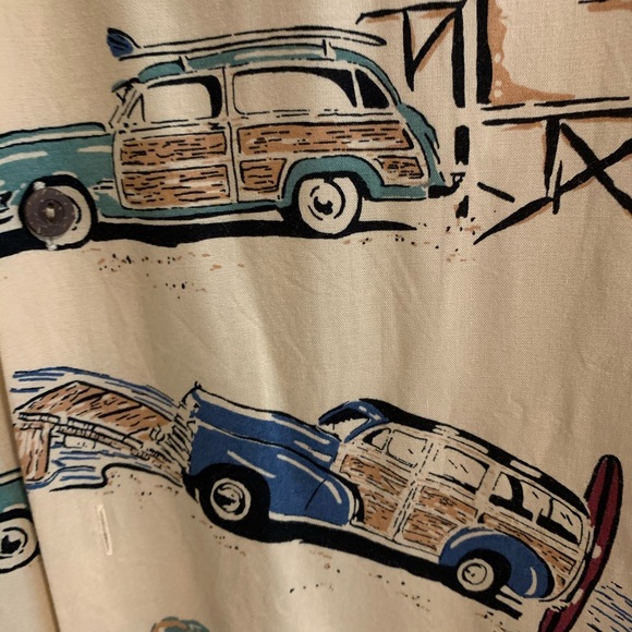 Vintage Hawaiian Shirt Woodie Cars Rayon Short Sleeve Relaxed Fit Shirt - Picture 5 of 11